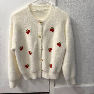 Korean brand fuzzy sweater - red cherry cardigan